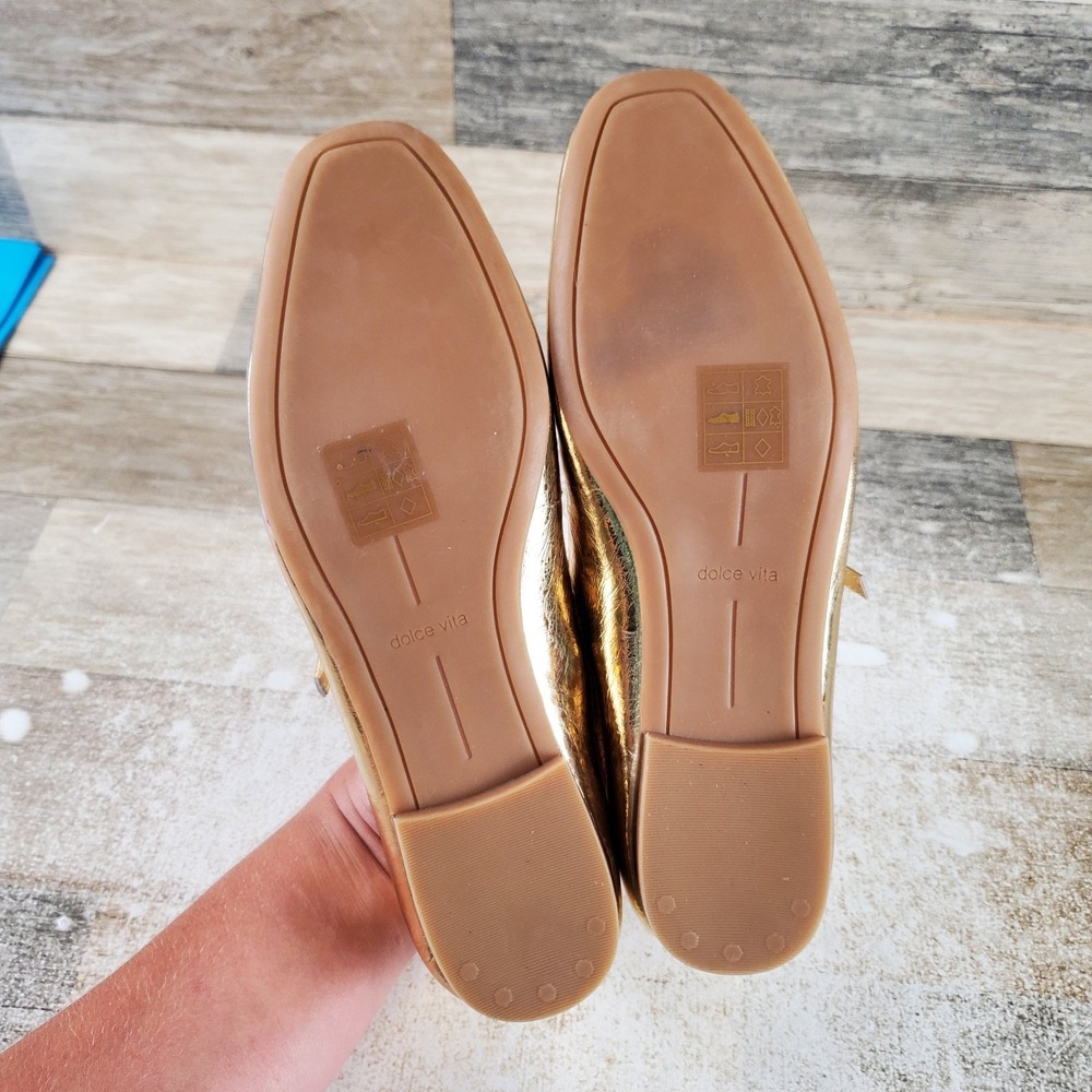 Dolce Vita Aileen Womens Mary Jane Flats Sz 6 M Gold Leather Buckle Square Toe - Picture 8 of 10